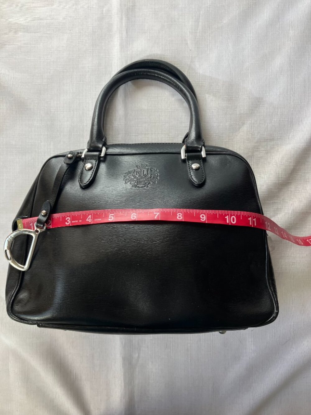 Lauren Ralph Lauren Sloan Street Dome Satchel, Textured Leather, Black EUC - Picture 7 of 12